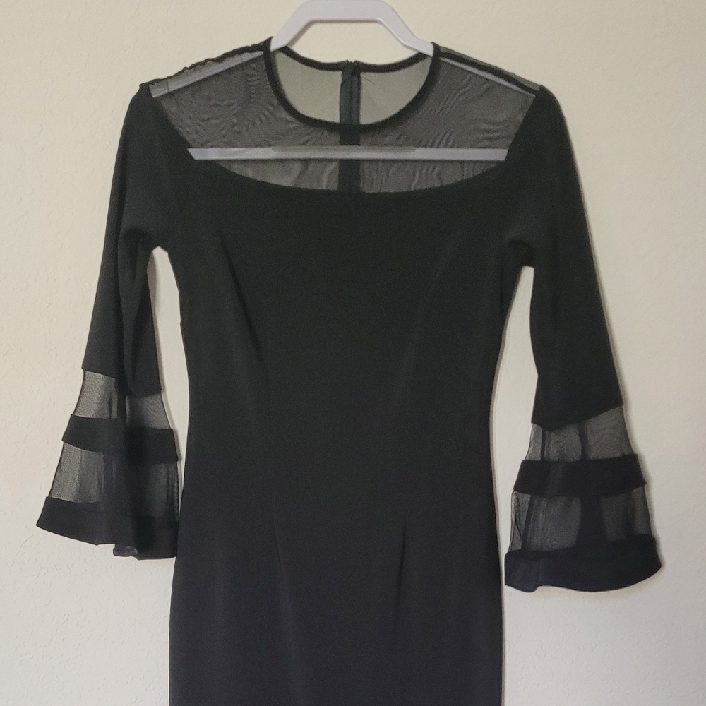Joseph Ribkoff Black Dress with Mesh Accents Sz 4 - Picture 5 of 16
